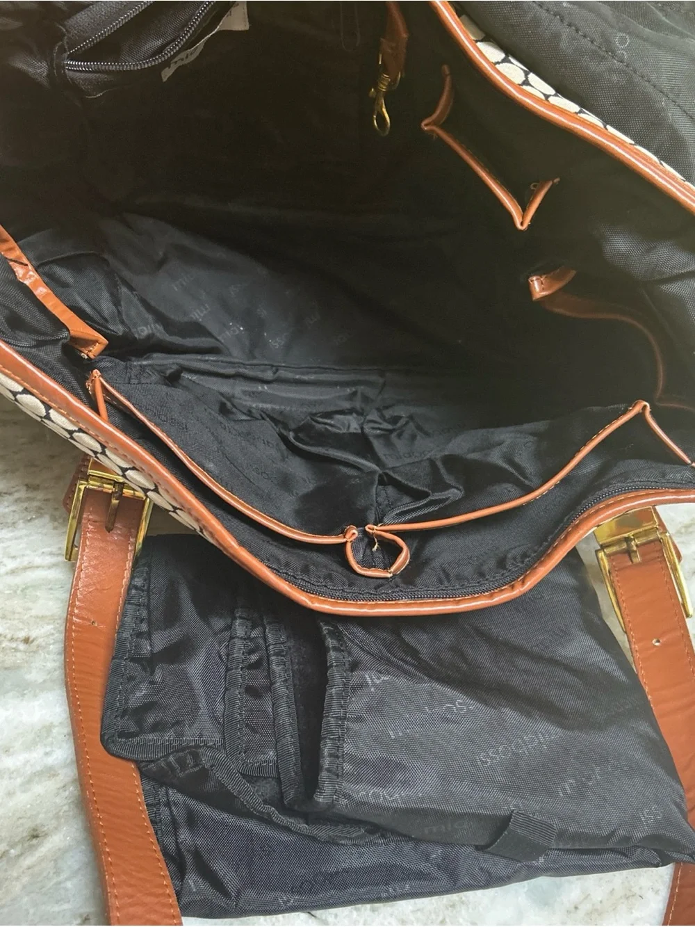 MIA BOSSI DIAPER TRAVEL TOTE BAG ORANGE LEATHER TRIM Washable Lining Change Pad